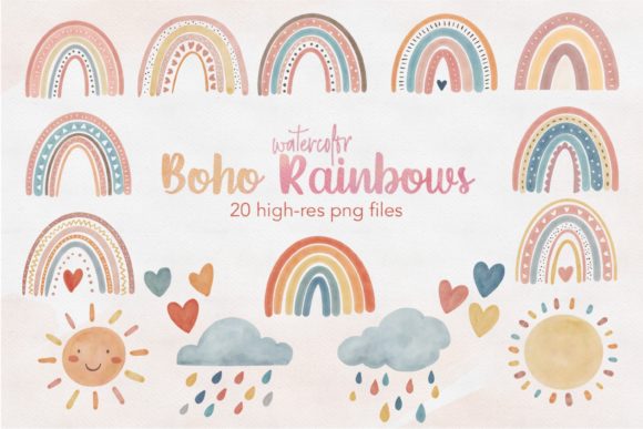 Download Watercolor Boho Rainbow Clipart&nbsp; - Boho rainbow Collection