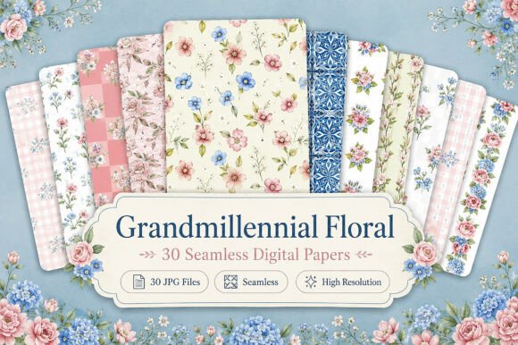 Download Grandmillennial Floral Seamless Papers - Seamless papers Collection