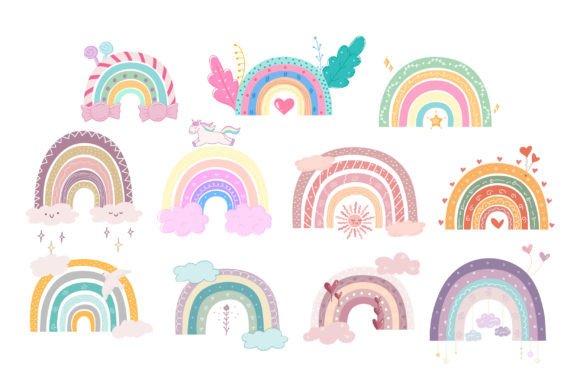 Download Cute Hand Drawn Boho Rainbows Collection - Boho rainbow Collection