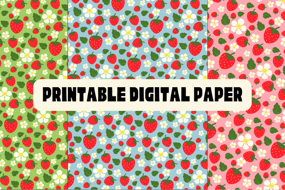 Download Strawberry Printable Digital Paper - Strawberry Collection
