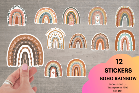 Download Boho Rainbow Digital Sticker Pack - Boho rainbow Collection