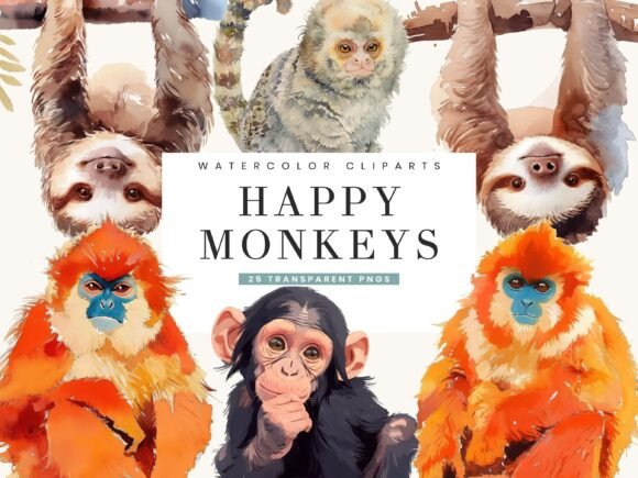 Download Happy Monkeys Clipart Bundle - Happy Collection