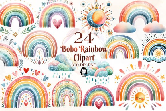 Download Watercolor Boho Rainbow Clipart Bundle - Boho rainbow Collection