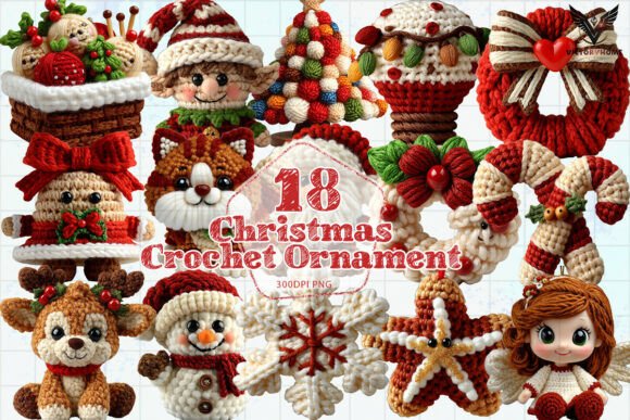 Download Christmas Crochet Ornament Clipart Set - Premium Bundle