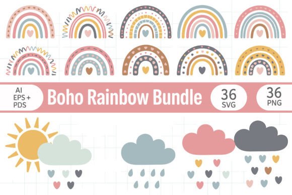 Download Pastel Boho Rainbow &amp; Weather Set - Boho rainbow Collection