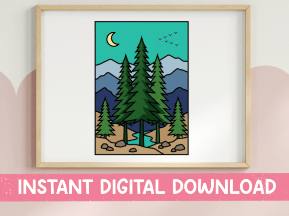 Download Pine Forest Mountain Moon Print - Moon print Collection