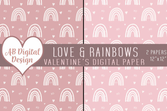 Download Valentine's Digital Paper, Boho Rainbows - Boho rainbow Collection